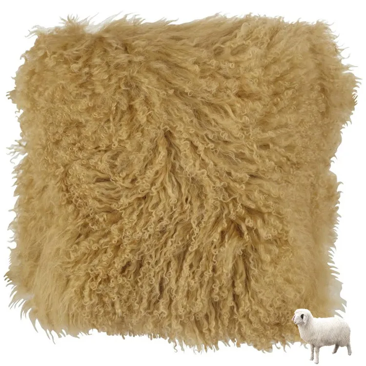 Fur Cushion Cover 50 X50cm Size Pillows Mongolian Custom Single Sided Wool 100% Polyester Adults White Grey Brown or Customize