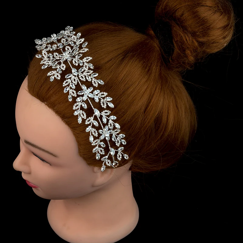 Echsio Women Copper Tiara Crown Fine Sparkling Zircon Jewelry Headpiece Hair Accessory For Wedding Bridal Accessories  BC4688