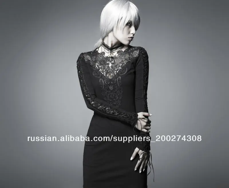 Q-210 готический классического платья/черный с длинным рукавом bodycon платье с цветочным узором сделано в китае