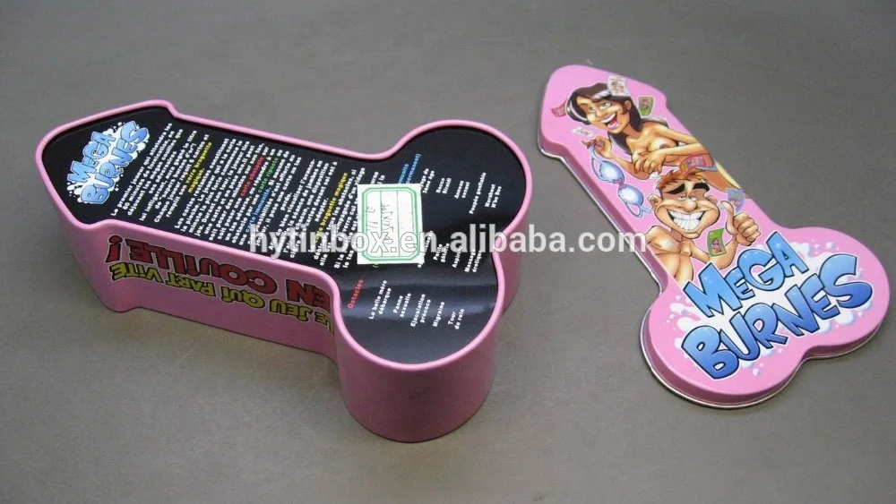 sexual game products & sex toy packaging tin box in penis shape