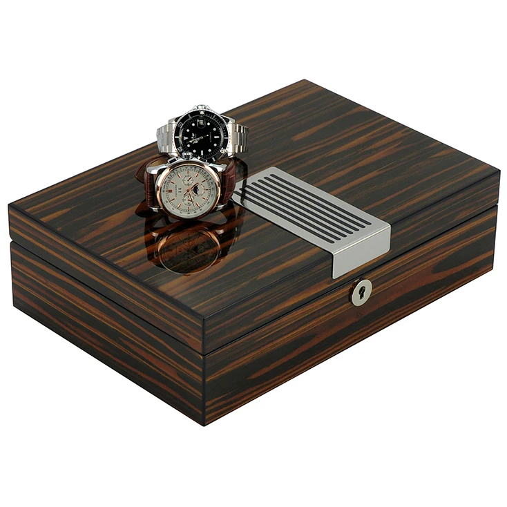 
Luxurious Ebony Lacquered Wooden Wrist Watch Box for Men  (60653324107)