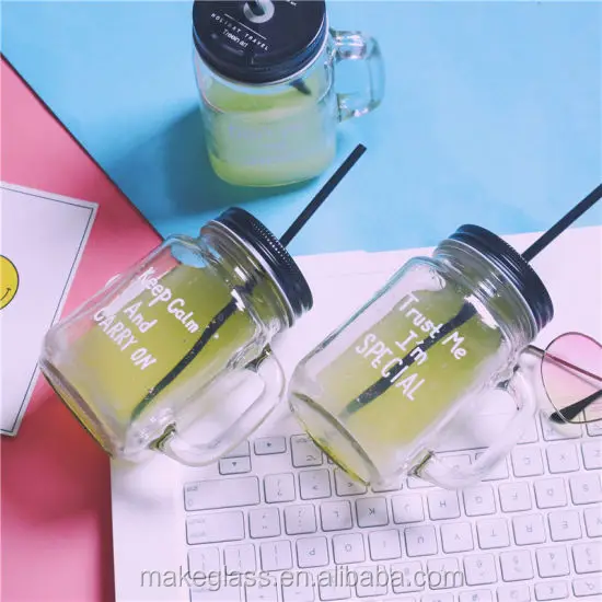 Хит продаж, стеклянная банка с металлической крышкой и соломинкой, стеклянная бутылка для питья