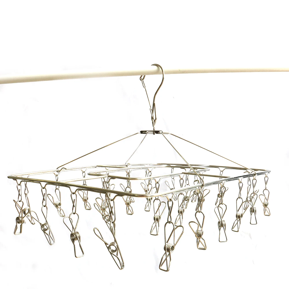 Manufacture 28 Clips Wire Metal Rotating Stainless Steel Hanging Folding Drying Clothes Hanger for Home Clothes Rack