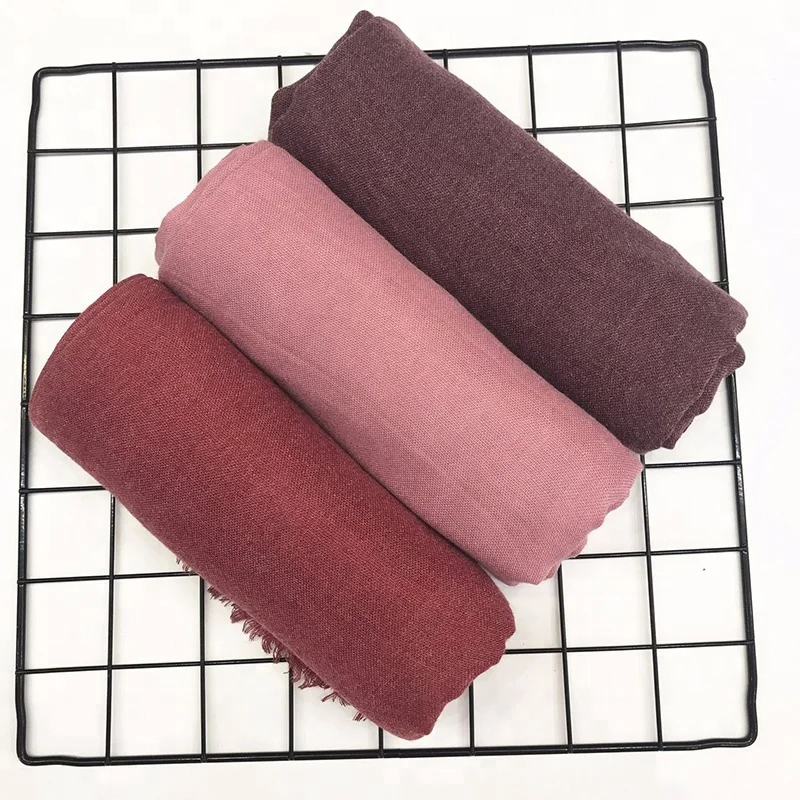 Wholesale Spring Autumn Winter High Quality Fashion Literature And Art Women Plain 100% Cotton Voile Tassel Shawl Scarf