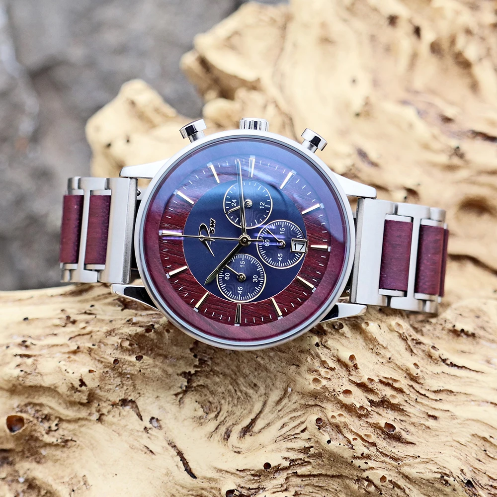 Olive Wood Stainless Steel Waterproof Luxury Business Wooden Watches