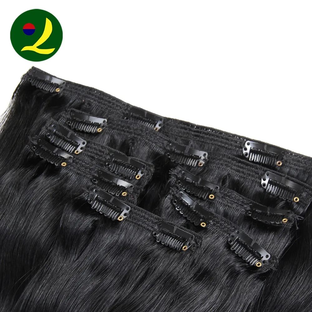 
100 Human Hair Extension Strong Clip In Hair Extensions Silky Straight Black Color Two Layered Strong Weft Hair 