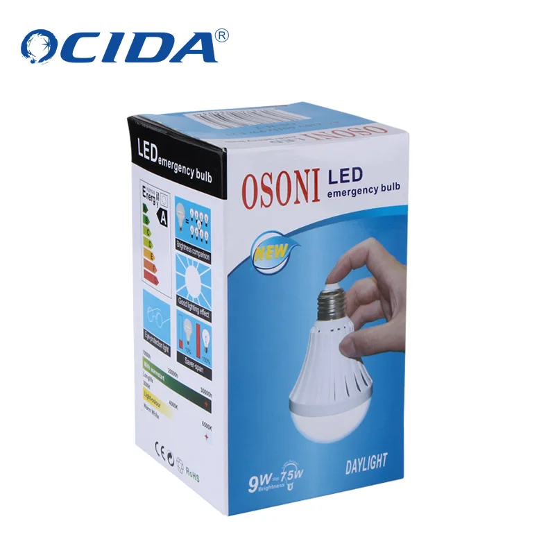 Alibaba china rechargeable led emergency bulb, battery powered led light bulb, 7W 9W 12W intelligent led emergency lamp e27