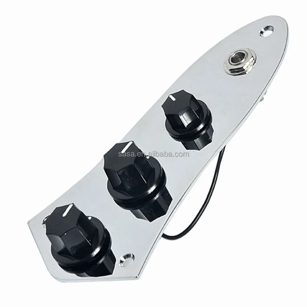 1pc 3 Bands Chrome Plated Wired Control Plate Assembly Preamp for Jazz Bass Guitar,2V1T1J
