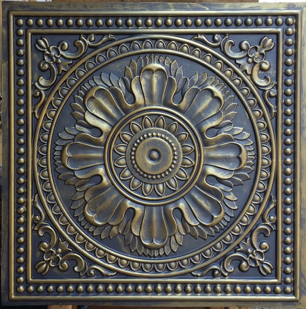 PL17 Faux tin finishes Art style 3D embossed ancient ceiling tiles store shopping pub cafe club decor wall panels