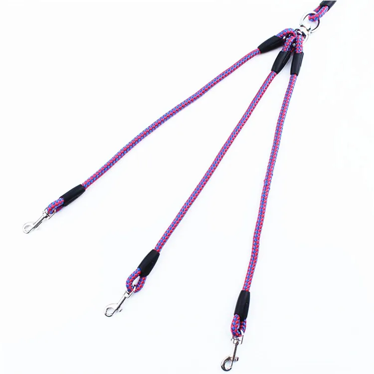 Wholesale Nylon Braided Three Way Hooks No Tangle Couplers Walking Lead Rope Dog Leash for 3 Dogs