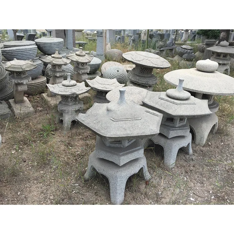 Octagon Granite Japanese Outdoor Garden Stone Lanterns Ornaments For Decorative