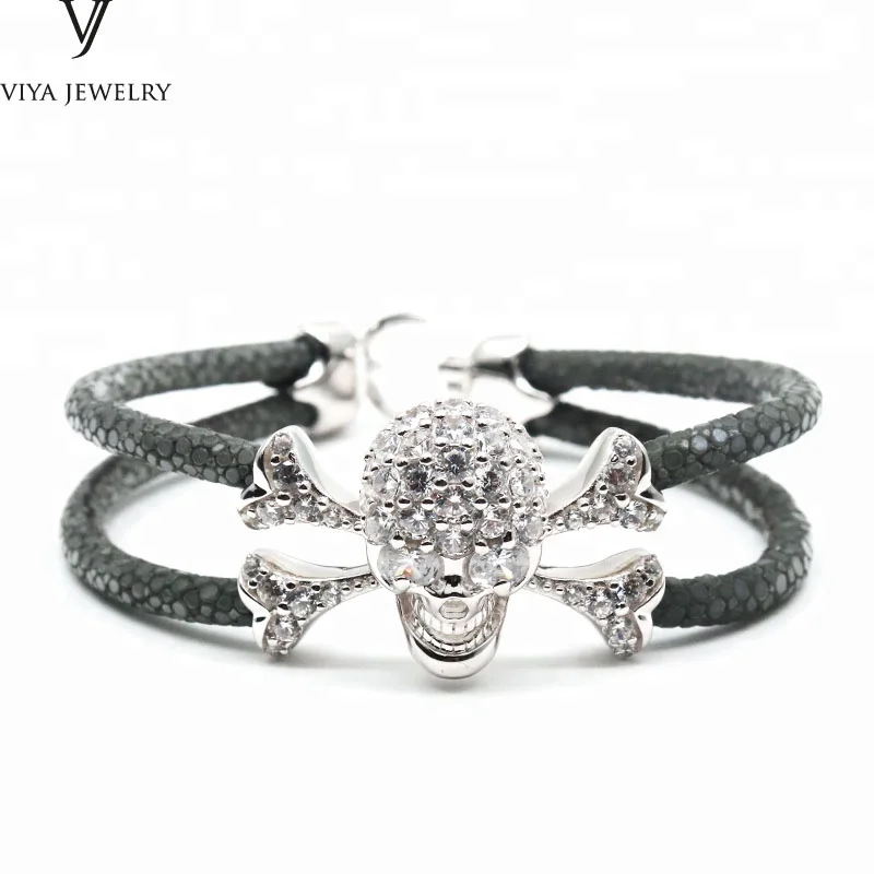 High quality watches black python stingray  leather bracelet with crystals 2018