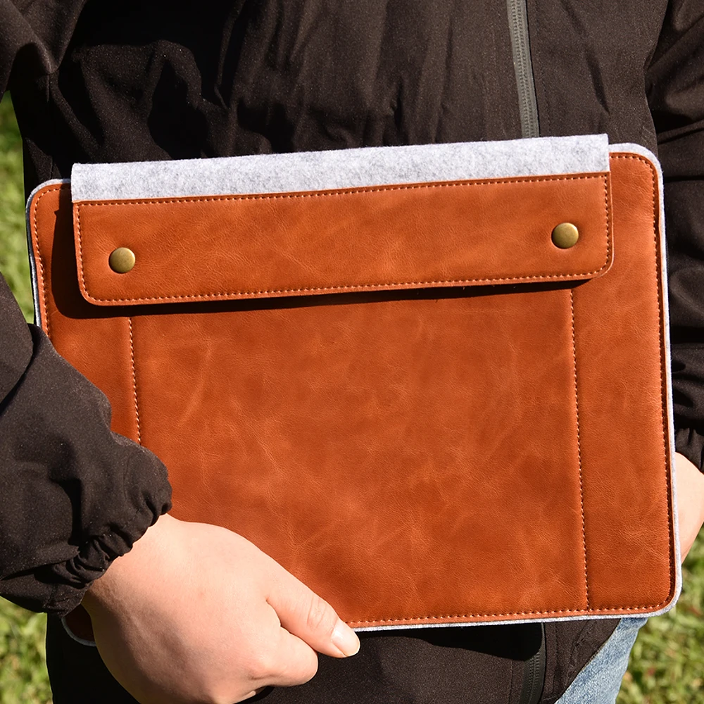 Premium slim felt laptop sleeve leather,tablet leather sleeve