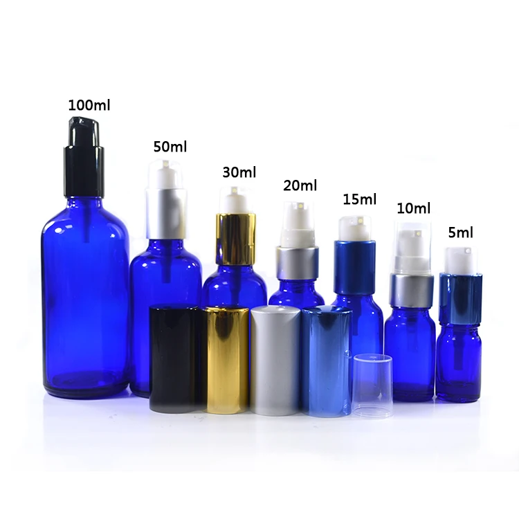 5ml 10ml 15ml 20ml 30ml 50ml 60ml 100ml 120ml clear amber green blue glass cosmetic bottle with lotion pump cap wholesales