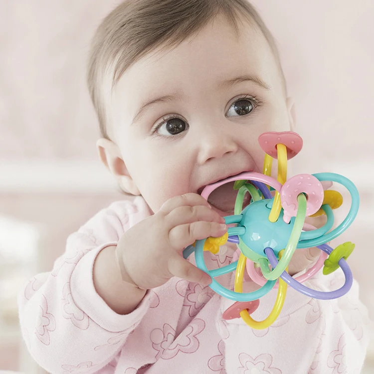 kids safety sensory teether rattle ball silicone baby teething toys