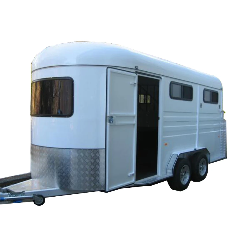 white gooseneck horse float with roof