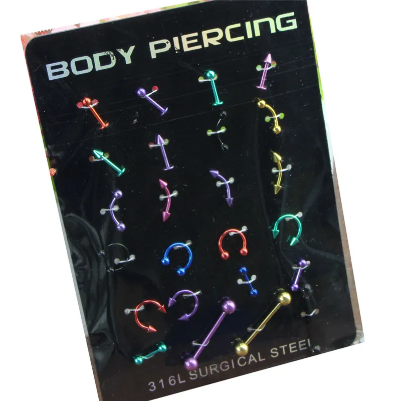
24 Paper card packaging g23 titanium Eyebrow nose ear bone ring body piercing jewelry set for gay wholesale 