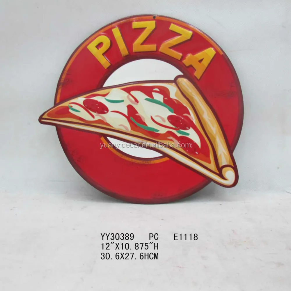 
vintage embossed tin sign, pizza metal decor 