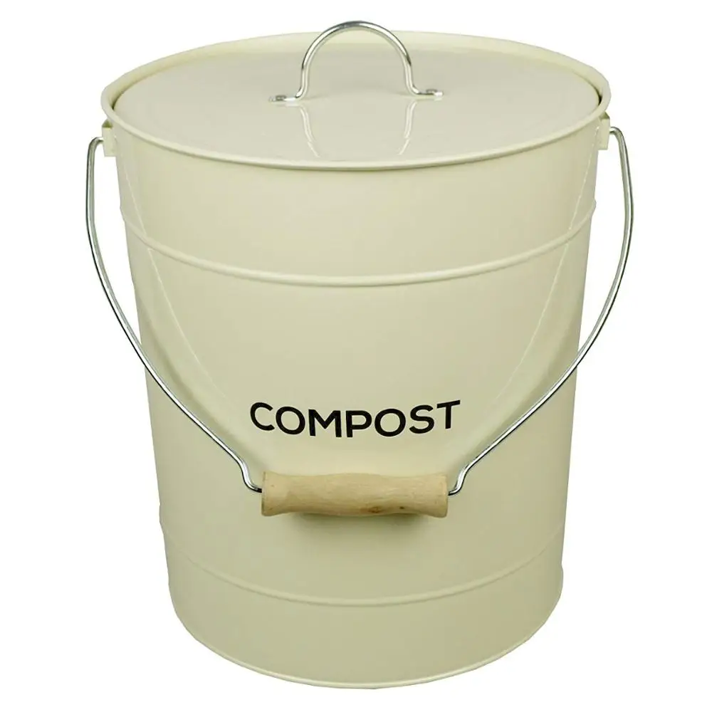 Round Galvanized metal kitchen compost pail with lid