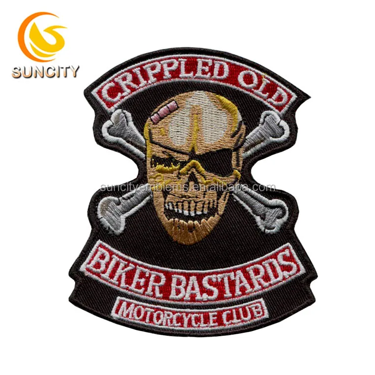 Hotsale Customized Motorcycle club patch with self adhesive laser cut border embroidery patch