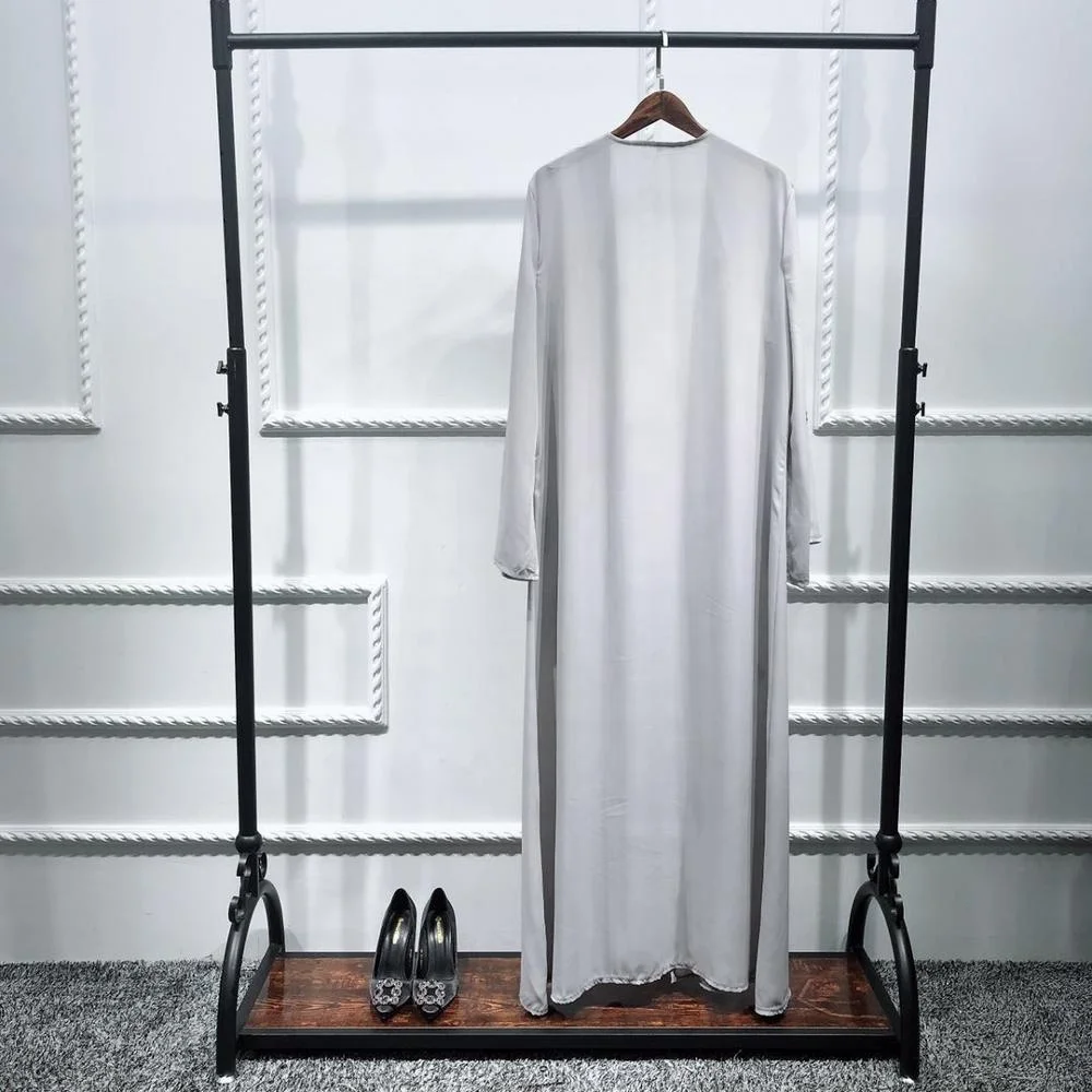 Loriya Hot Selling Customized Dubai Turkey Rhimstone Abaya Crepe Kimono Cardigan islamic Clothing Gray Abaya
