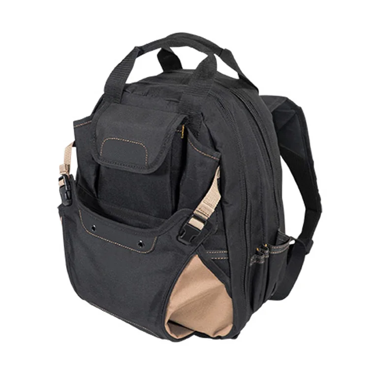 Free Tax Bags Factory In Myanmar 44 Pocket Hard Bottom Networking Tool Bag Electric with Padded Shoulder Straps