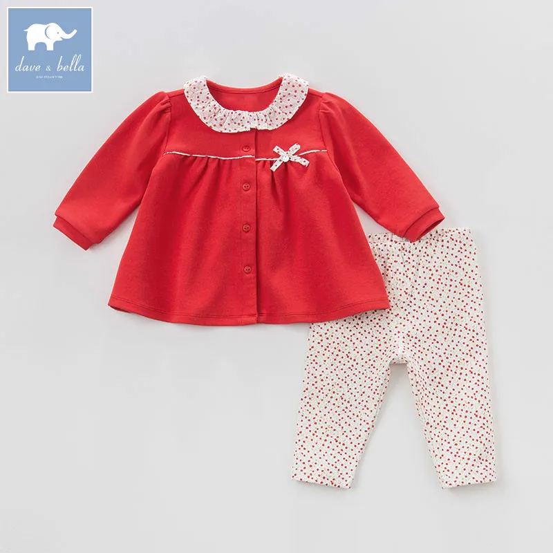 DB7365 dave bella spring baby girls clothing sets kids red suit children toddler outfits infant high quality clothes