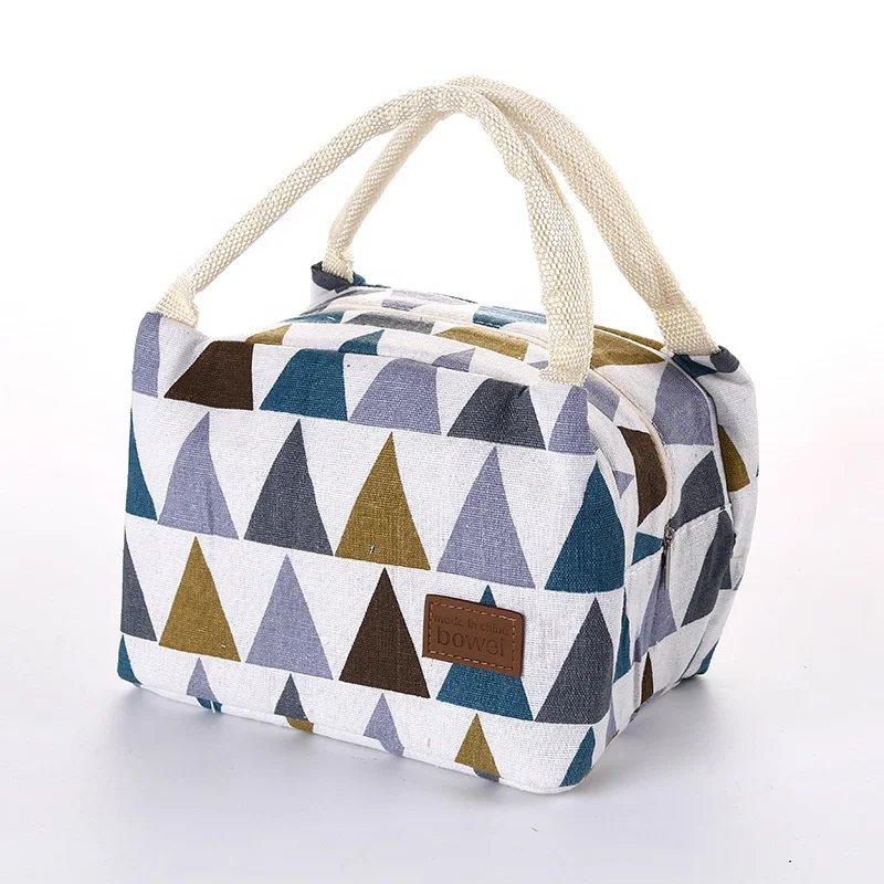 Simple Striped Cloth Art Aluminum Foil Delivery Bento Insulated Portable Lunch With Zipper Lunch Box Bag