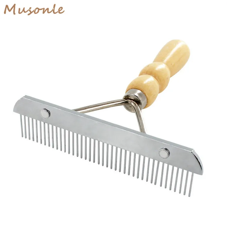Wooden Handle Pet Grooming Comb Rake Large Dogs Hair Brush