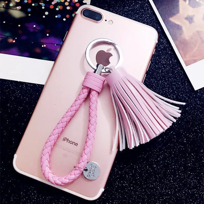 Custom Colorful Blank Pu Leather Tassel Key Chain Metal Ring Holder Keychain With Logo