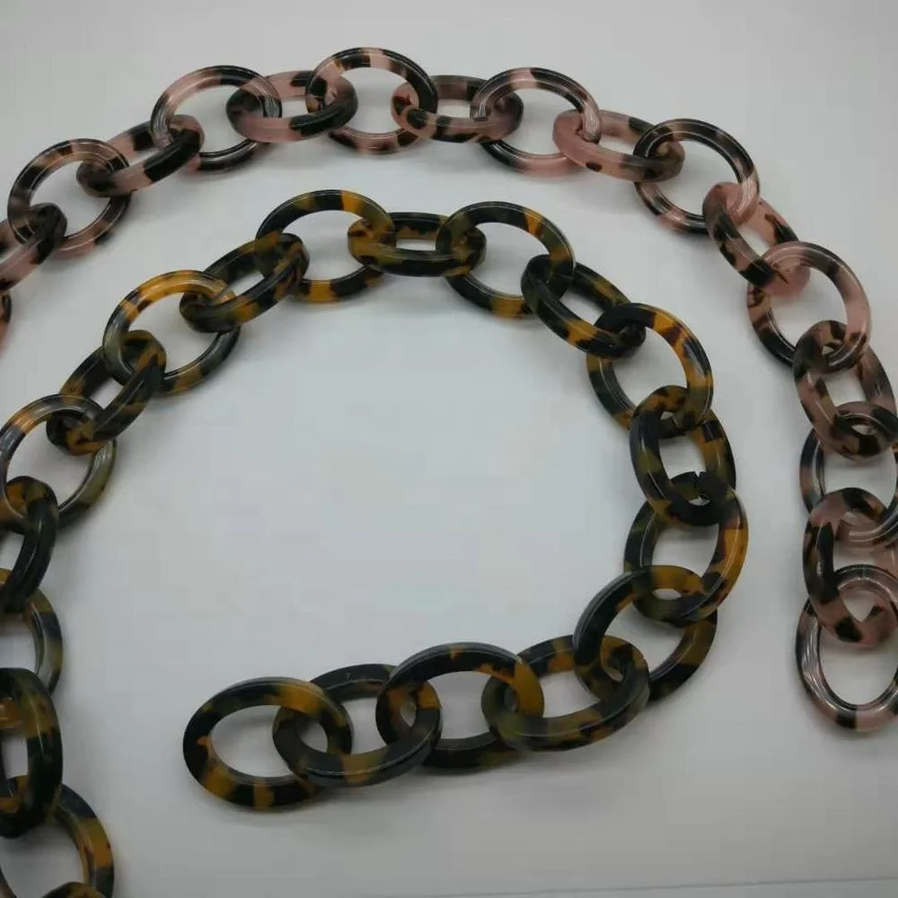 Peichi Tortoise shell acrylic hand bag chain handbag strap factory   gold and marble color mix link