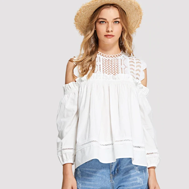 Apparel Summer Blusas Off Shoulder Ladies Elegant White Lace Woman Blouse Tops