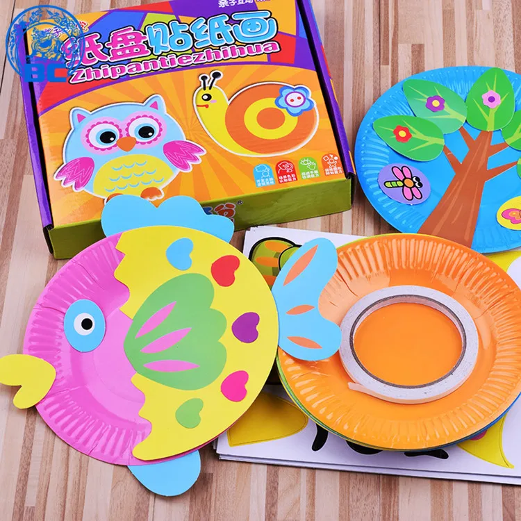 
Factory supplies interesting creative handmade art cartoon paper sticker plate for kids DIY 