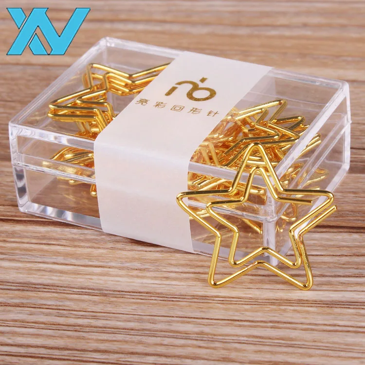 metal wire gold star paper clip bookmark with ABS box