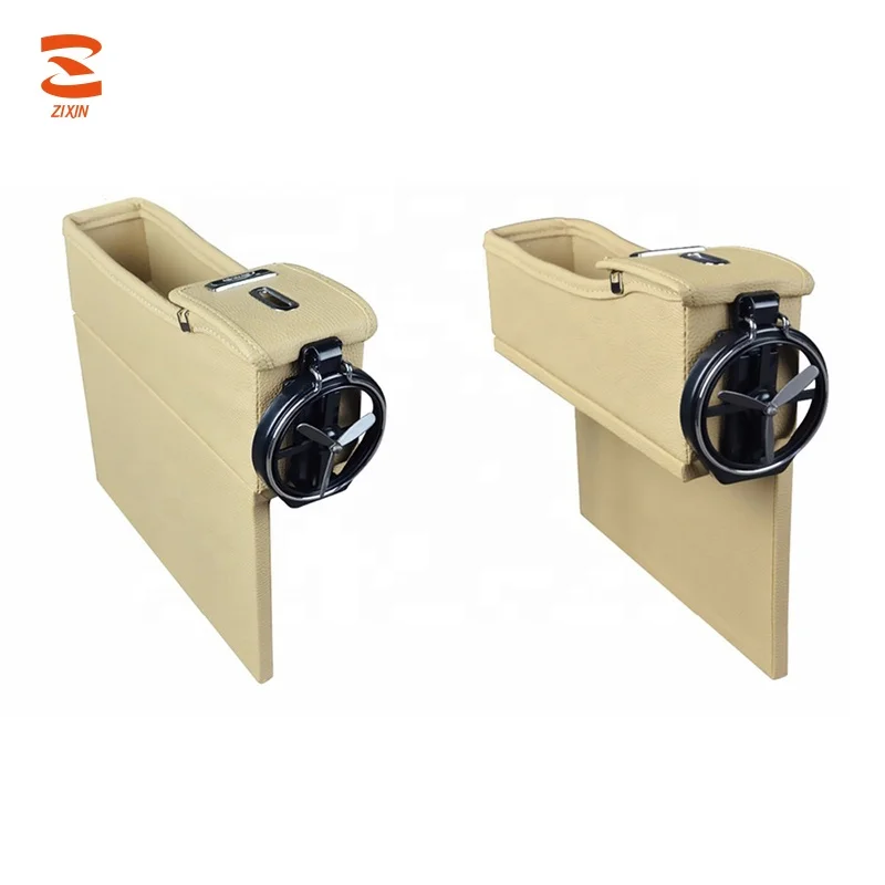 
PU Leather Car Seat Side Pocket with Coin Cup Holder Creative Console Drop Catcher Gap Filler Organizer Caddy 