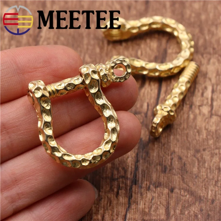 Meetee AP339 D Ring Solid Pure Brass Carabiner Shackle Key Ring Chain Hook Strap Horseshoe Buckle DIY Belt Accessories