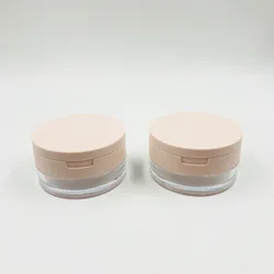 Popular 15g pink round plastic loose powder jar container with mirror and sifter / portable flip cosmetic packaging