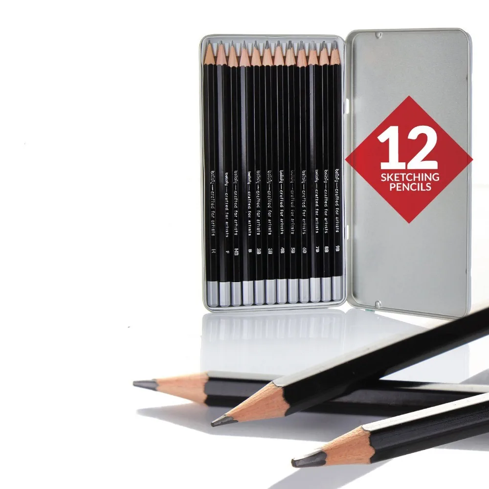 9B, 8B, 7B, 6B, 5B, 4B, 3B, 2B, B, HB, F, H - Precision Artist Graphite Pencils Drawing Kit