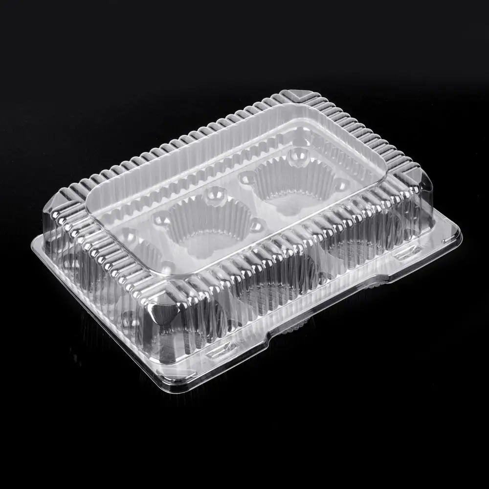 Disposable Bakery Plastic Hinged PET Blister 6 Hole Cupcake Container Boxes With Lid