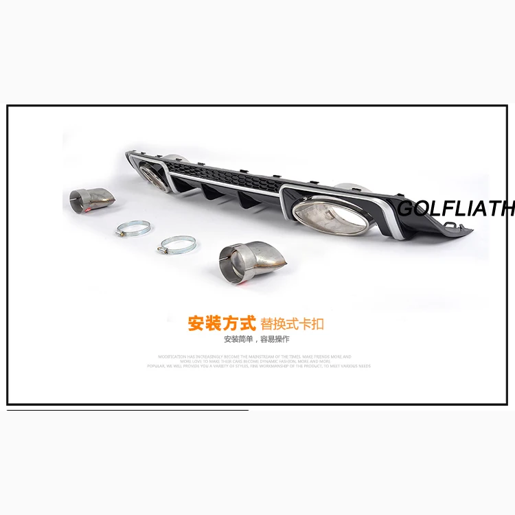 For TTRS style PP Rear bumper Lip Diffuser Exhaust Tips end pipe For TT MK3 2015-2018