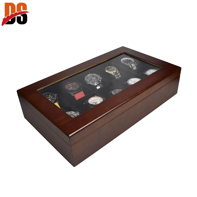 D&S OEM Custom Logo Organizer Black Luxury Watch Band Wooden Strap Case Box Packaging Watch Box