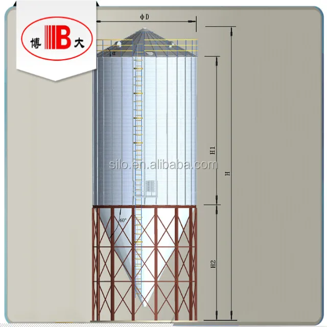 Стальной бункер с дном подачи корма для птицефабрики, 10 т/20 т/30 т/50 т