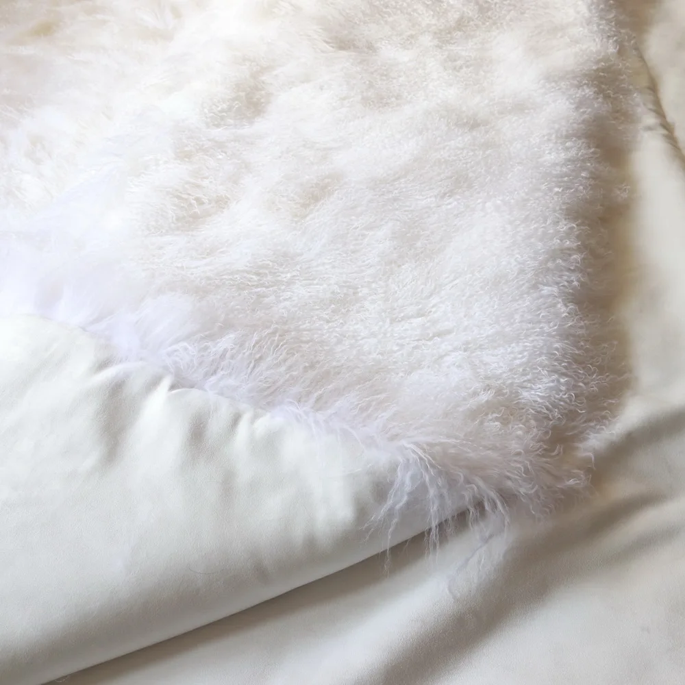 210x210cm Blush Pink Genuine Mongolian Fur Blanket Cover for Queen Bed
