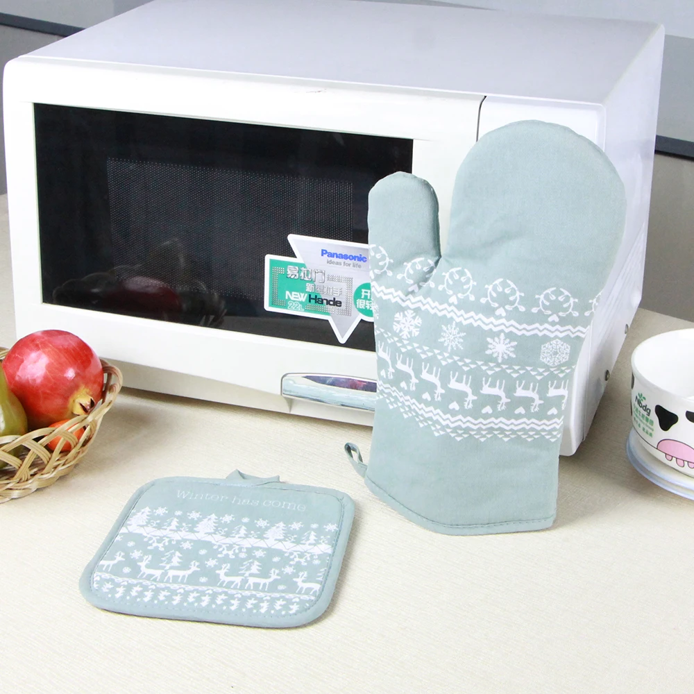 Kitchen Cooking Heat Resistant Microwave Glove Check Canvas Printed Cotton Oven Mitten