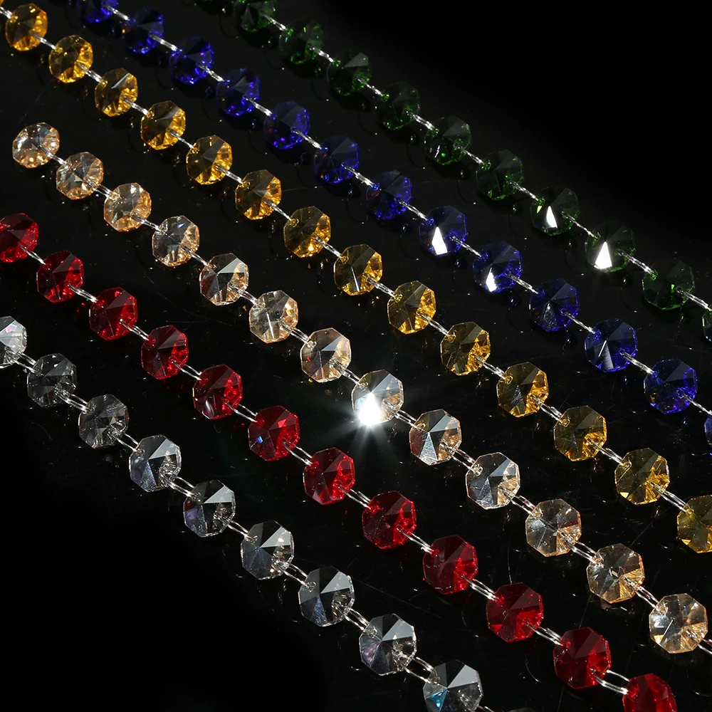 Wholesale hanging crystal chandelier octagon bead garland strand glass curtain chain for wedding christmas