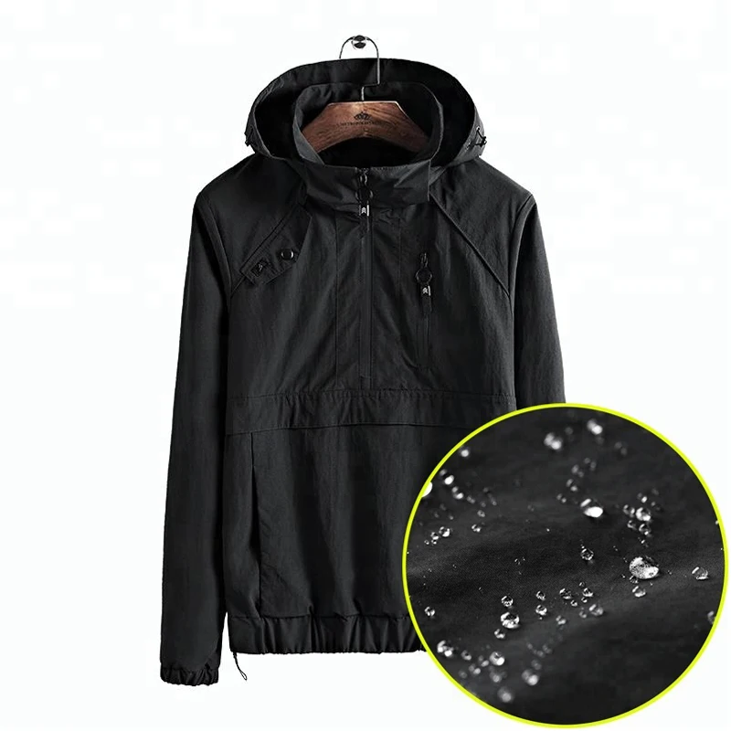
Dropshipping Front Pocket Waterproof Mens Windbreaker Hooded Anorak 