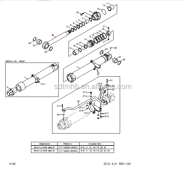 BOOM CYLINDER SEAL KIT 31Y1-26580 FOR CRAWLER EXCAVATOR R500LC-7 R500LC-7A