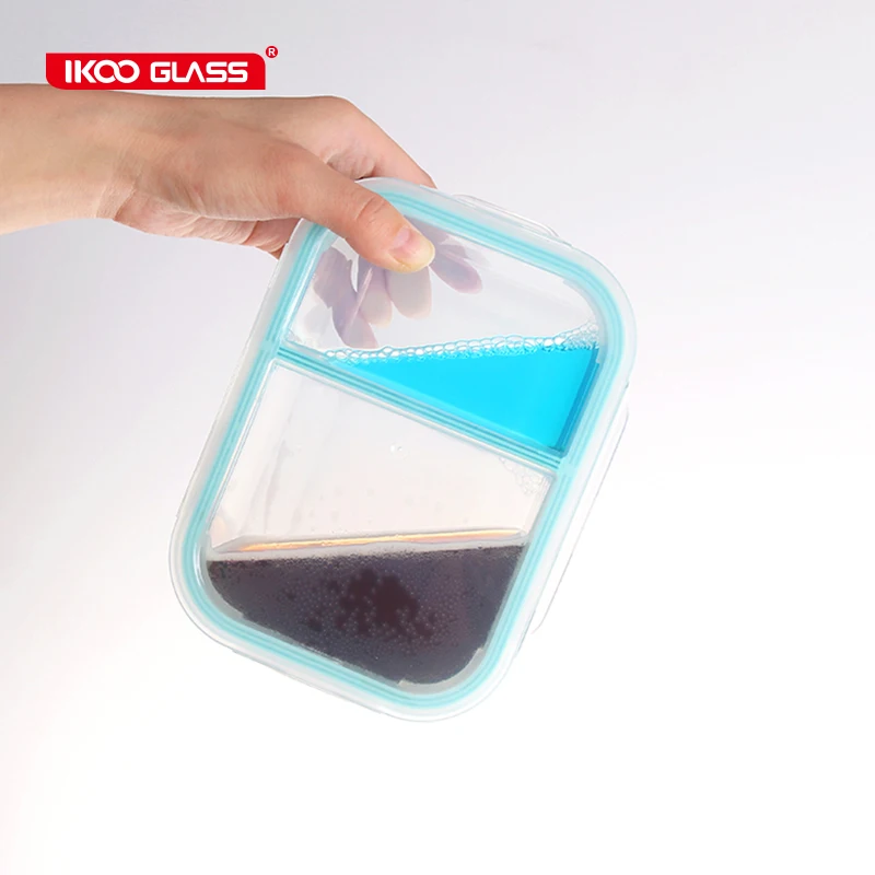 IKOO microwavable bento lunch box 2 compartments glass food storage containers with PP lids