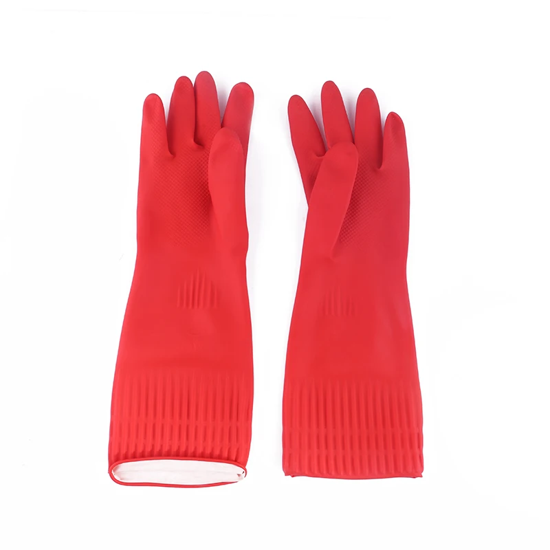 Yellow and Red Household Latex Rubber Gloves 40g-70g Unlined and Flocklined