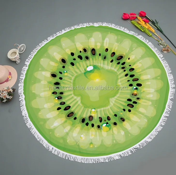 Brand new microfiber printed Kiwi fruits orange round beach towel ground mat